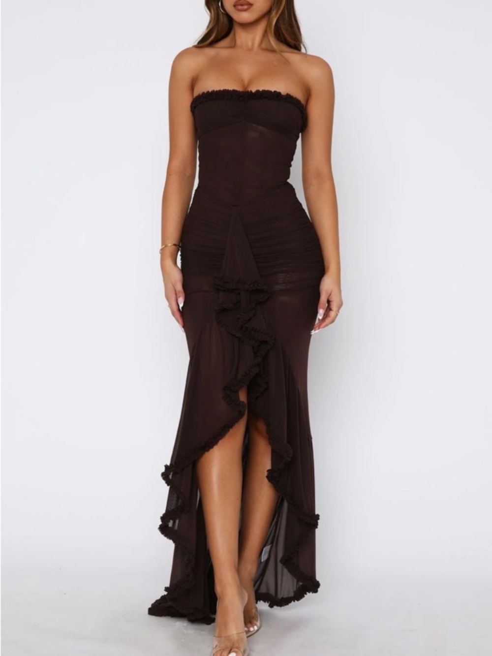 White Fox Boutique Brown Mesh Maxi Dress